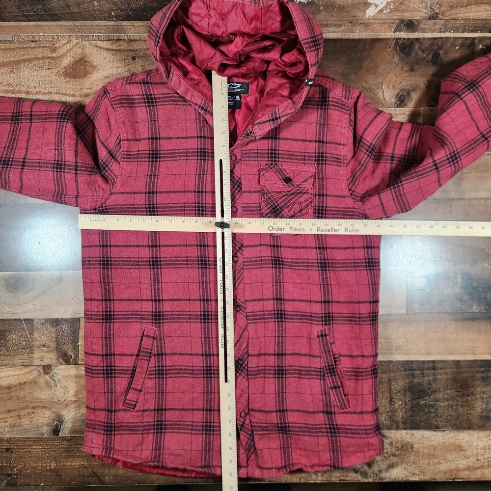 Vintage FMF Racing Jacket Mens XL Red Flannel Plaid Y2K Moto Hooded Coat Quilted - Picture 5 of 16